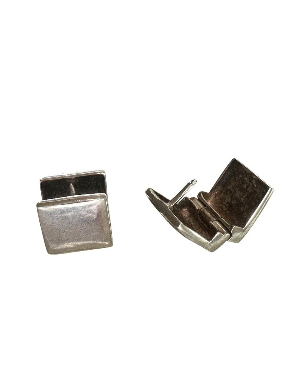 Sterling Silver 925 Italy Square Pierced Earrings Modern Design Italy
